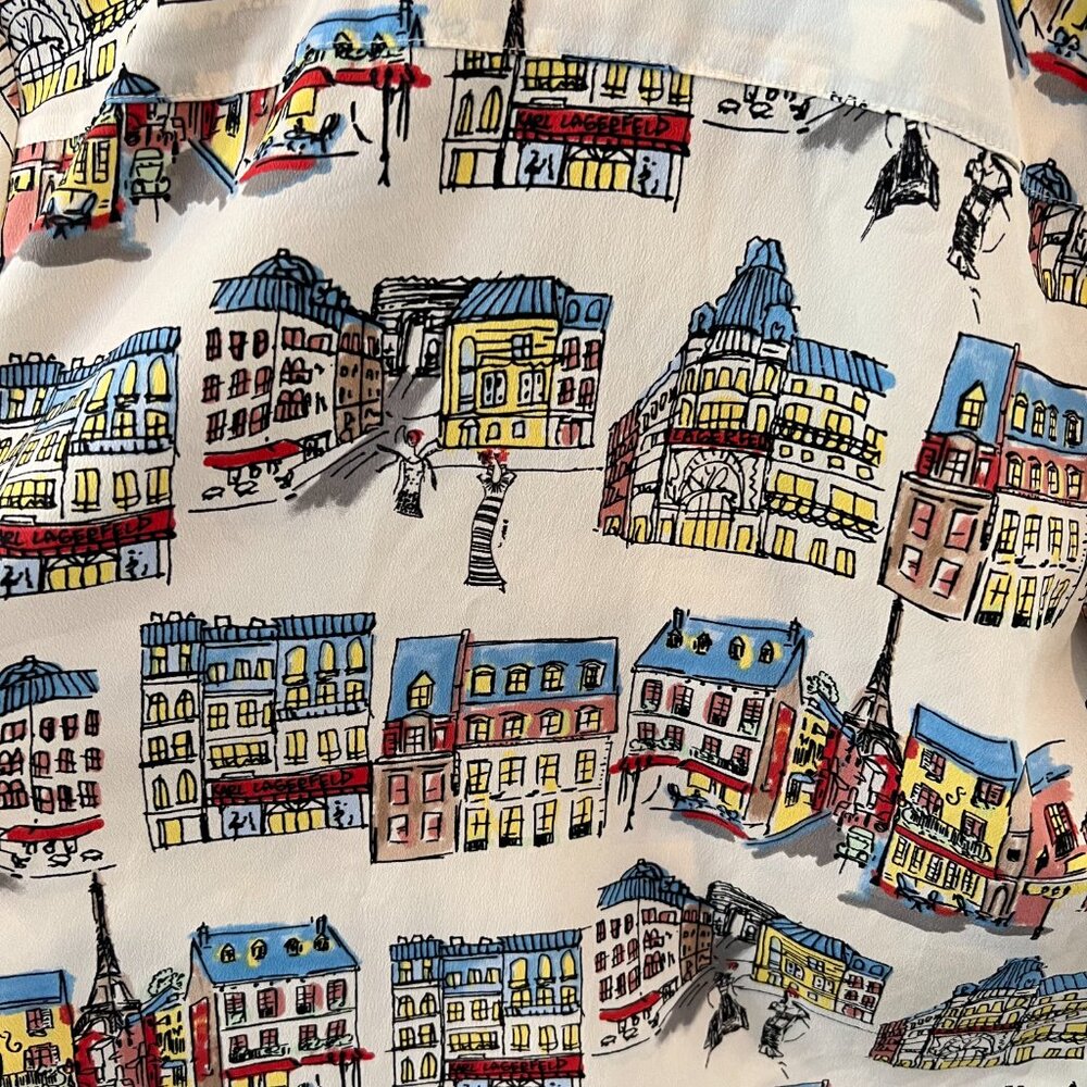 Karl Lagerfeld Whimsical Safari Style Button Down Shirt Paris Roll Tab Colorful - Picture 2 of 10